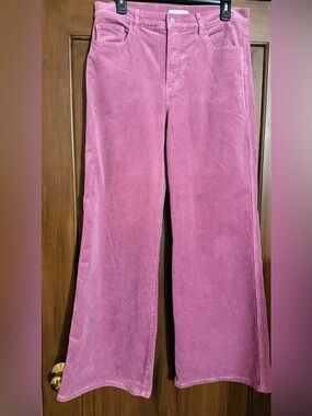 Ann Taylor pink corduroy pants featuring a wide-leg cut. Size 10